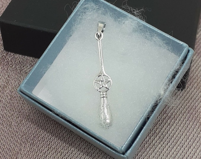 Pentagram Besom Broom Pendant- Sterling Silver 925 - Lovely Gift- Yourself- Friends- Family- Loved One