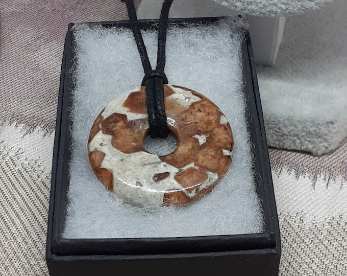 Garnet in Limestone- Donut -35 mm- Black Cord A stone of attraction - creativity- Gift-Yourself- Friends-Family-Loved One-Gift Box