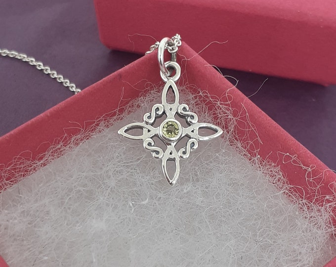 Witches Knot -Charm-SMALL-Pendant Sterling Silver 925 -Peridot-Faceted New "Goddess Collection"- Gift- Yourself- Friends- Family-Loved One