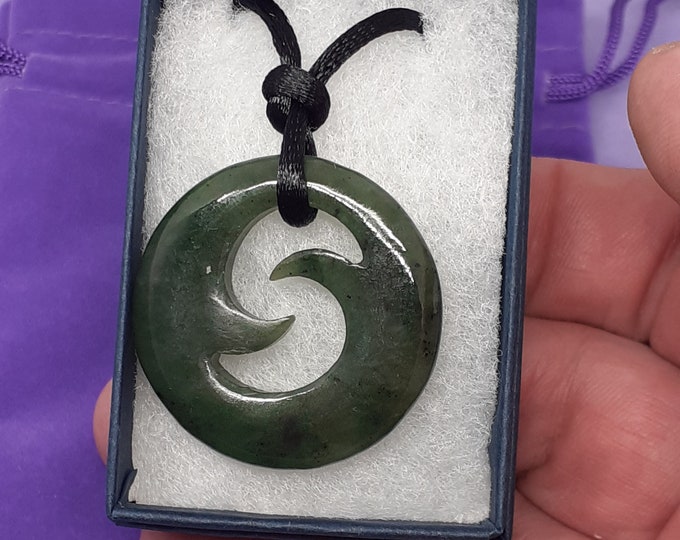 Maori pendant waves-Nephrite Jade-Pendant- Black Cord - Gift-Yourself- Friends-Family-Loved One-Gift Box
