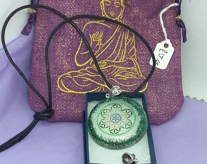 Organite-Mandala-Pendant- Black Cord -Buddha Embroidery Bag-Gift-Yourself- Friends-Family-Loved One-Gift Box