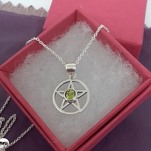 Peridot- Faceted -Pendant Sterling Silver 925 Small Pendant Pentagram &quot;Goddess Collection&quot;  14 mm- Gift Box
