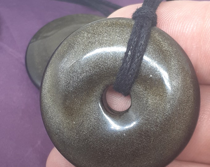 Goldsheen Obsidian-Donut-  40 mm -Black Cord-Creativity-stone of prosperity- NEW- Gift Box