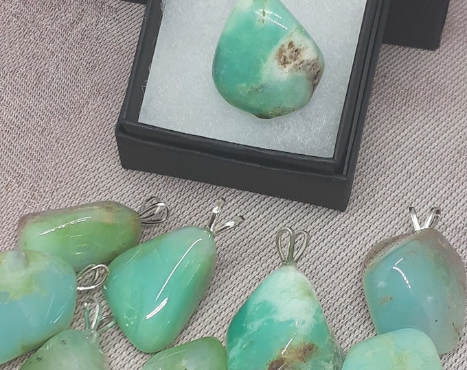 Chrysoprase- V Bail -Pendant- Black Cord-stone of universal love- Gift Box