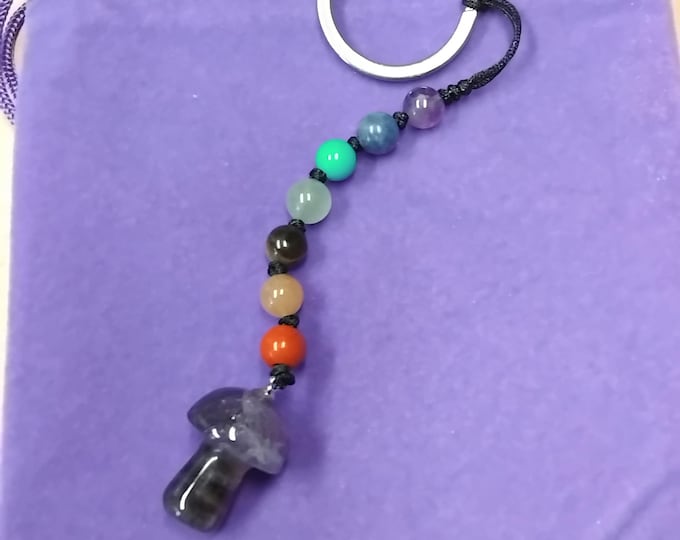 Amethyst-Mushroom Key Ring- Chakra - Gift-Yourself- Friends-Family-Loved One-Gift Box-Handmade