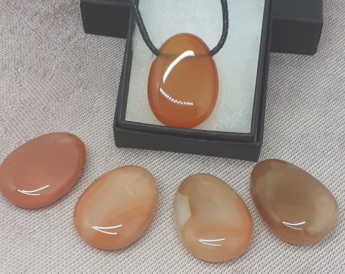 Carnelian Drop Pendant- Black Cord- 3 cm x 2.2 cm -Past life recall -Courage - Gift Box- Gift-Yourself- Friends-Family-Loved One-Gift Box
