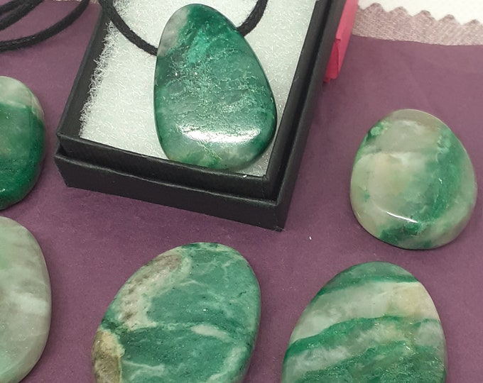 Prase-Tumbled-Pendant- Black Cord - Gift-Yourself- Friends-Family-Loved One-Gift Box