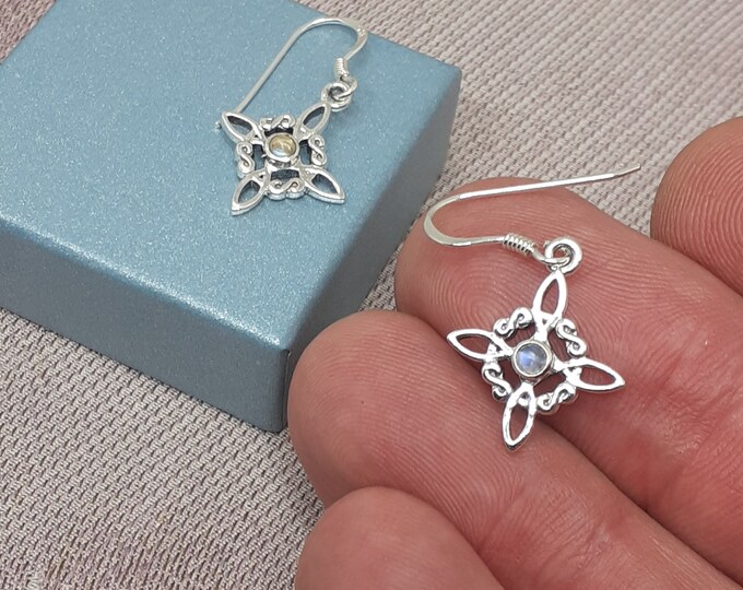 Witches Knot -Earrings Sterling Silver 925 -Rainbow Moonstone New "Goddess Collection"- Lovely Gift- Back in Stock