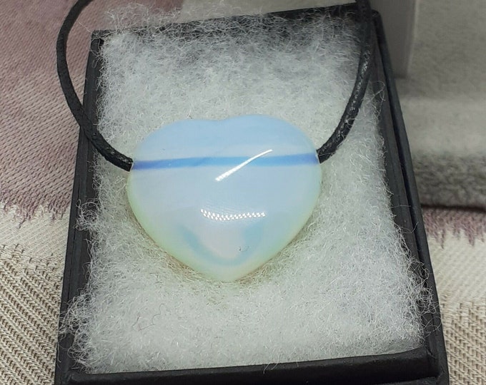 Opalite -Heart Pendant- Black Cord-Psychic abilities- Spirituality -Transition- Gift-Yourself-Friends-Family-Loved One-Gift Box