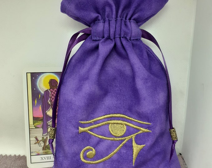 Deluxe Tarot cards pouch Bag, lined pouch, handmade -Embroidery- Eye of Horus -Tibetan Silver Beads- New Design