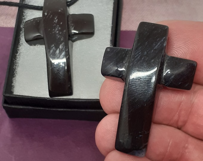 Cross Bevelled- Black Onyx- Pendant- Black Cord- Gift-Yourself- Friends-Family- Loved One- Gift Box