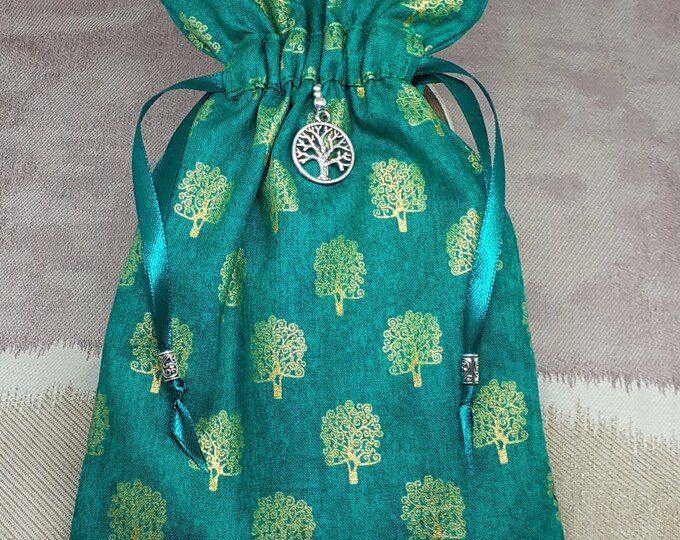 Deluxe Tarot - Oracle- cards pouch Bag, lined pouch, handmade - Tree-Charm- Beads- New Design