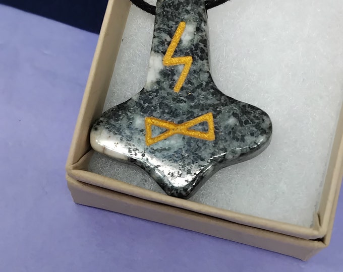 Presseli Blue Stone - Runic Inscription- Pendant- Black Cord - Gift-Yourself- Friends-Family-Loved One-Gift Box