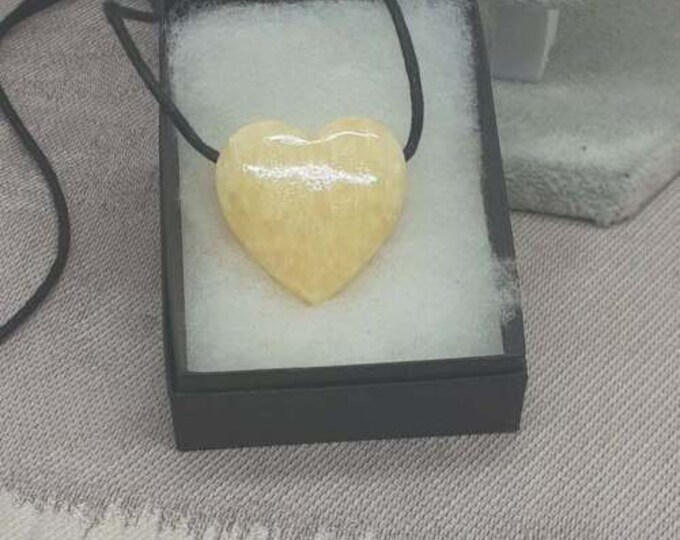Aragonite Heart 30 mm x 28 mm-Pendant-  Black Cord- Gift Box- Gift Yourself- Friend- Family -Loved One