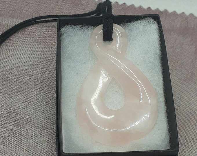 Pendant 35 x 55 mm Twist Rose Quartz- Pendant  Black Cord- Gift Box- Gift Yourself- Friend- Family -Loved One