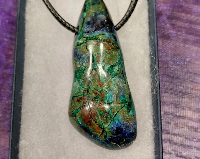 Azurite Malachite -5.0 cm long- Pendant- Black Cord- Gift Box- Gift-Yourself- Friends-Family-Loved One-Gift Box