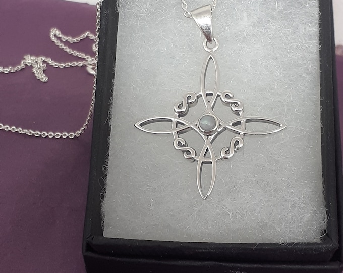 Rainbow Moonstone Witches Knot -Pendant Sterling Silver 925 - New "Goddess Collection"- Lovely Gift- Yourself- Friends- Family-Loved One