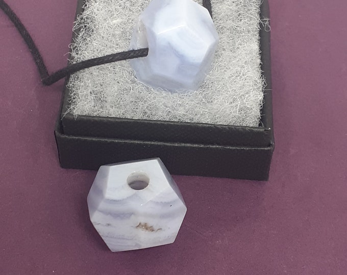 Blue Lace Agate- "A" Grade -Faceted -Pendant - Black Cord - Gift-Yourself- Friends-Family-Loved One-Gift Box