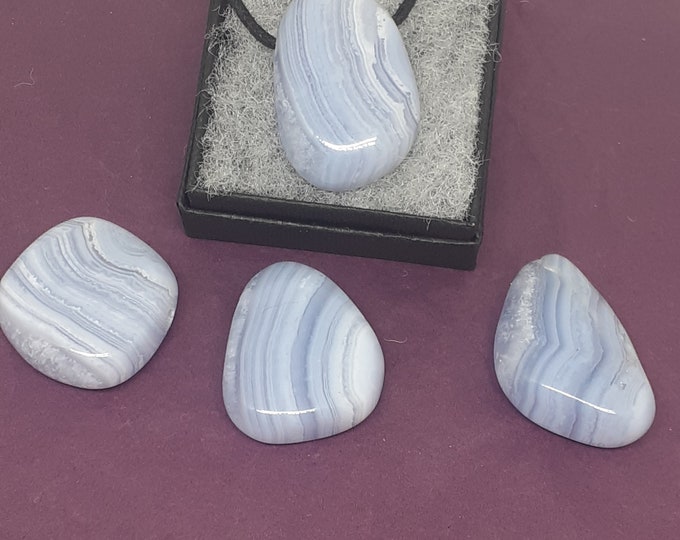 Blue Lace Agate- "A" Grade -Pendant - Black Cord - Gift-Yourself- Friends-Family-Loved One-Gift Box