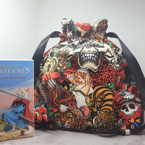Deluxe Tarot - Tarot Karten DOUBLE-Pouch Bag, gefüttertes Täschchen, handgemacht -tibetische Silberperlen- Neues Design- Weitere Stoffe erhältlich