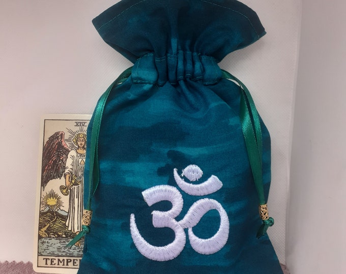 Deluxe Tarot cards pouch Bag, lined pouch, handmade -Embroidery- OM -Tibetan Silver Beads- New Design