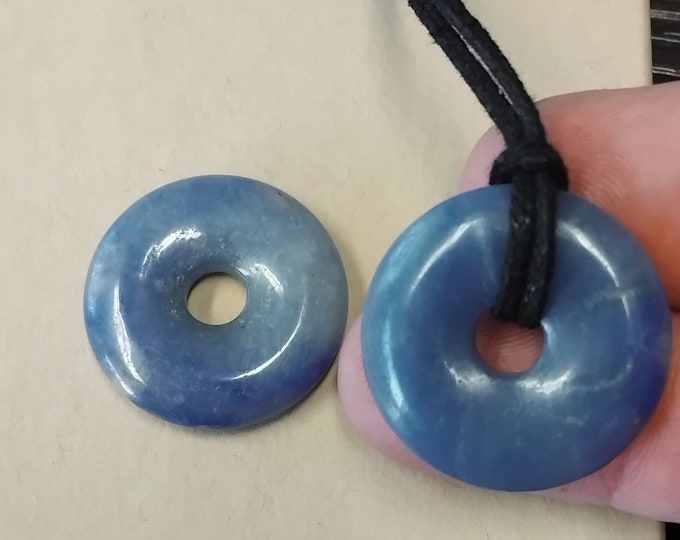 Blue Quartz-30 mm- Donut Pendant- Black Cord- Perfect gift for yourself- a friend or a Loved one