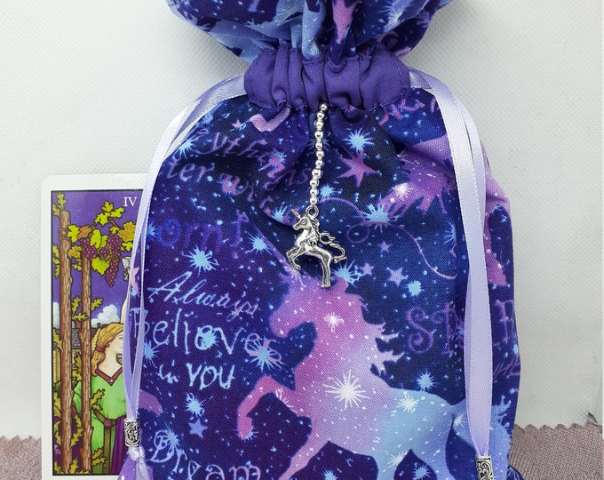 Deluxe Tarot - Oracle- cards pouch Bag, lined pouch, handmade -"Unicorn"- Beads- New Design