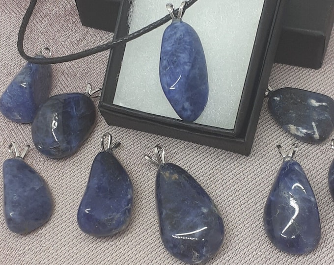 Sodalite- V Bail -Pendant- Black Cord-stone of universal love- Gift Box