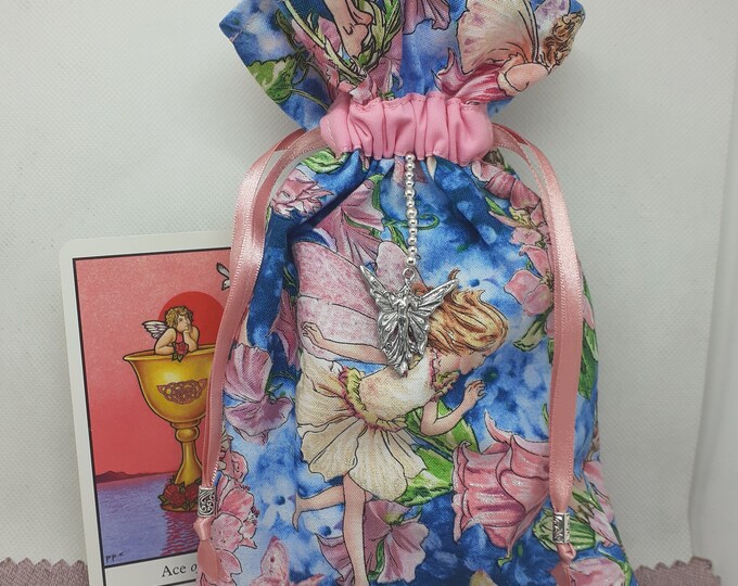 Deluxe Tarot - Oracle- cards pouch Bag, lined pouch, handmade -"Fairy Whispers"- Charm- Beads- New Design