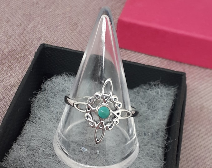 Ring Sterling Silver 925 - Witches Knot - Turquoise -New "Goddess Collection"- Multiple Sizes Available- Gift Box