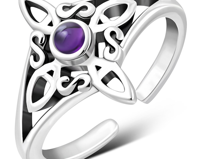 Toe Ring Sterling Silver 925 - Witches Knot -Amethyst- New "Goddess Collection"- Gift Box