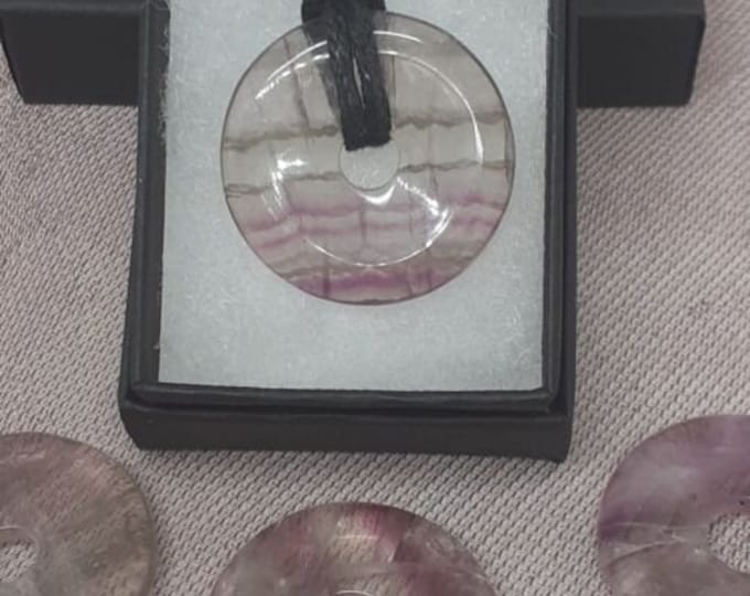 Fluorite Donut -30 mm Black Cord -Aura cleansing -Protection-Gift for Yourself- Friend-Loved One-Gift Box
