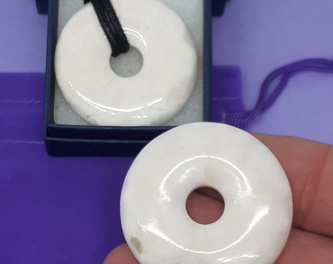Mangano Calcite -40 mm Donut Pendant- Black Cord- Perfect gift for yourself- a friend or a Loved one