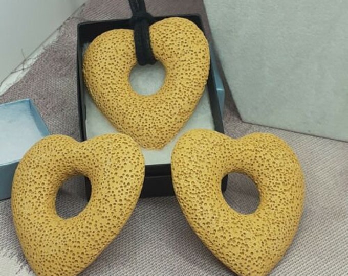 50 mm Lava Rock Heart Pendant - Yellow-Gift-Yourself- Friends-Family-Loved One- Gift Box