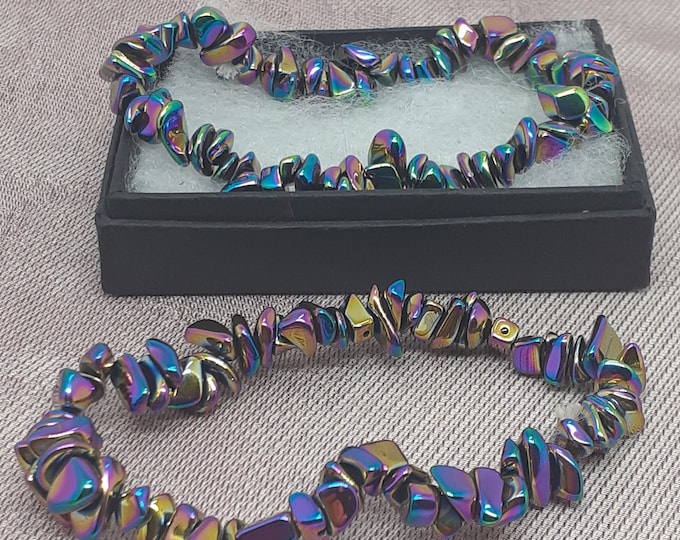 Gemstone Chip Stretchy Bracelet-Stylish- Rainbow Hematite- Chips-grounds and protects-connection with the earth