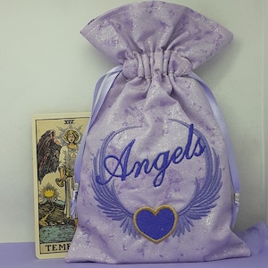 Deluxe Tarot Karten Beutel Tasche, gefütterter Beutel, handgefertigte - Stickerei- Engel - Tibetanische Silberperlen - Neues Design
