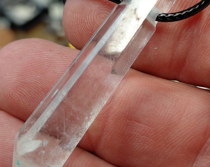 Double Point Phantom Quartz -Pendant- Black Cord - Gift-Yourself- Friends-Family-Loved One-Gift Box