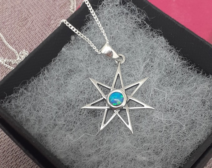 Synthetic Opal Fairie 7 Pointed Star Pendant- Sterling Silver 925  "Goddess Collection"- Lovely Gift- Yourself- Friends- Family-Loved One