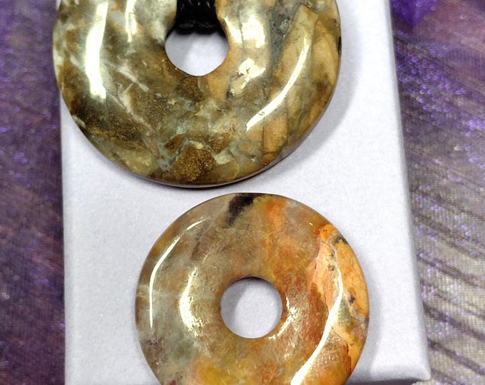 Fluorite Opal Jasper -Tiffany Stone-30 mm-40 mm Donut Pendant with Black Cord