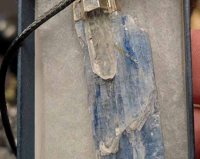 Blue Kyanite with Clear Quartz Pendant  - Black Cord