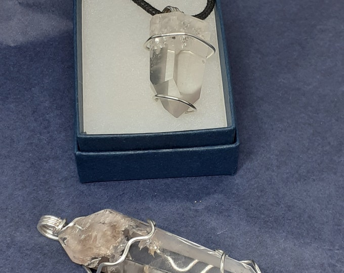 Lithium Quartz Specimen x 1- Silver- Plated Wire Pendant- Black Cord -Gift-Yourself- Friends-Family-Loved One-Gift Box