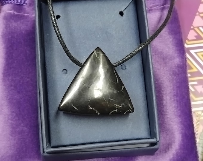 SHUNGITE- Pendant-30 mm- Black Cord- Gift Box- Gift-Yourself- Friends-Family-Loved One-Gift Box