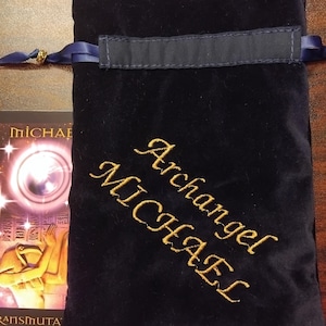 Deluxe Tarot Karten Tasche, gefütterte Tasche, handgefertigte - Stickerei - Erzengel Michael - Tibetische Silberperlen - Neues Design - Baumwolle SAMT