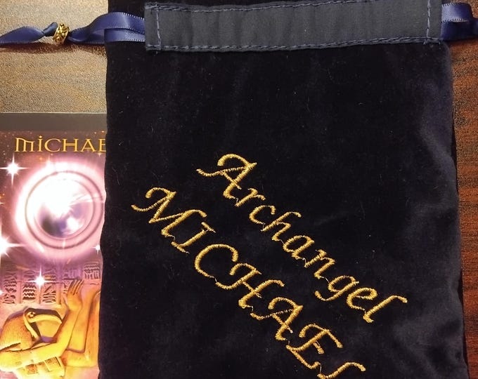 Deluxe Tarot cards pouch Bag, lined pouch, handmade -Embroidery- Archangel Michael-Tibetan Silver Beads- New Design- Cotton VELVET