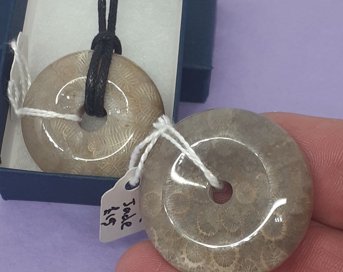 Jade Coral- Donut -35 mm-  Black Cord-courage, vitality and confidence- NEW- Gift Box