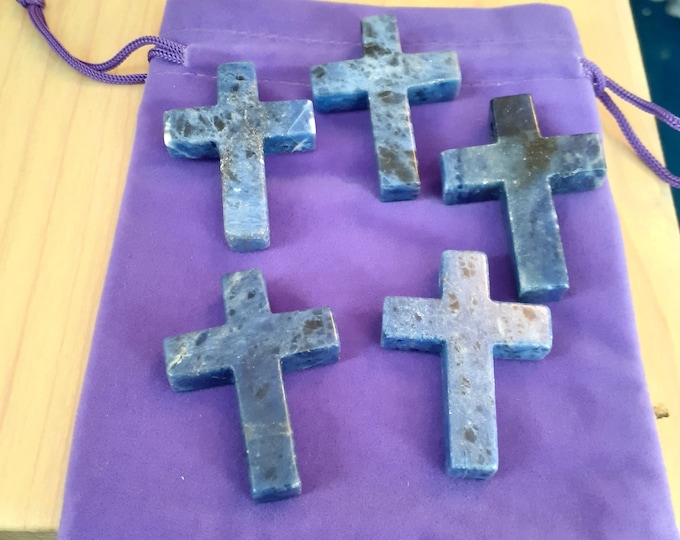 Sodalite-Cross 41 mm long x 31 mm wide x 8 mm thick  -Pendant-  Black Cord- Gift Box- Gift Yourself- Friend- Family -Loved One