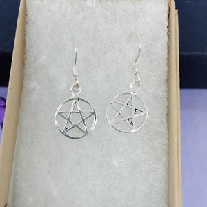 Boucles d'oreilles Argent sterling 925 Petit pentagramme « Collection Déesse » 10 mm - Sac en organza
