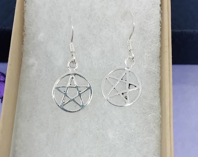Earrings Sterling Silver 925 Small Pentagram "Goddess Collection"  10 mm- Organza Bag