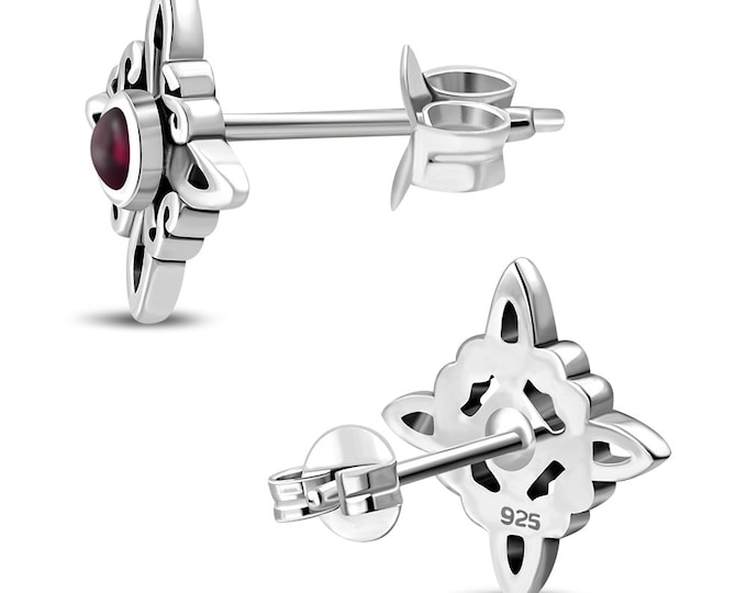 Garnet Witches Knot Stud Sterling 925 Silver Stud Earrings  "Goddess Collection" Lovely Gift Yourself Friends Family-Loved One