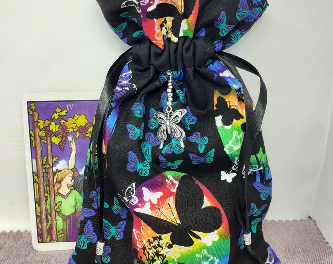Deluxe Tarot cards pouch Bag, lined pouch, handmade Butterfly-Charm- Beads- New Design